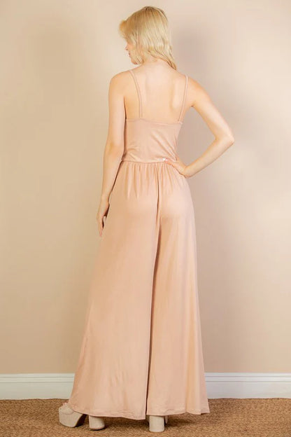 Button Front Wide Leg Jumpsuit